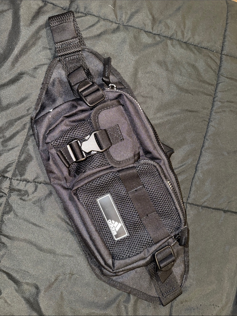 adidas Black Men's Sling Belt Bag with Front Buckle